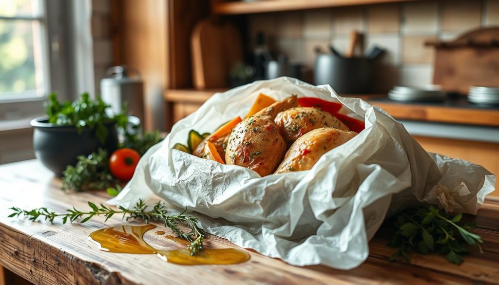 Cuisson poulet papillote