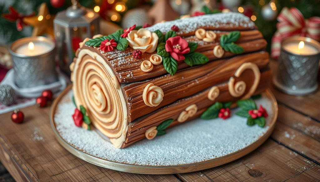 Décoration bûche de Noël élégante