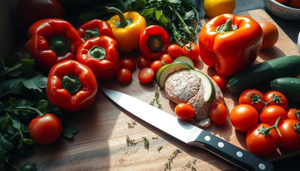 Préparation légumes poulet papillote