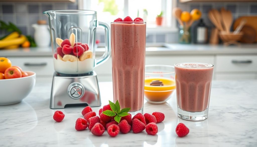 Préparation smoothie framboise