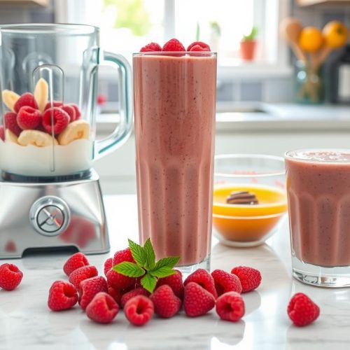 Préparation smoothie framboise