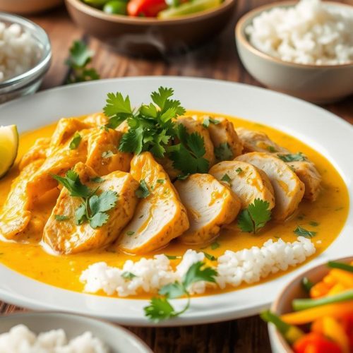 Présentation émincé de poulet curry