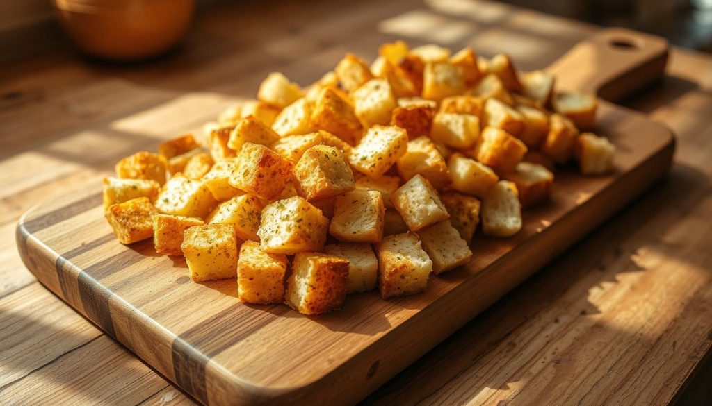 Croûtons maison préparés à partir de restes de pain