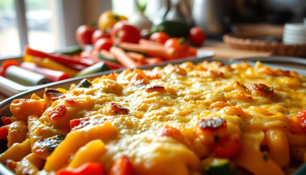 Gratin de pâtes aux légumes coloré