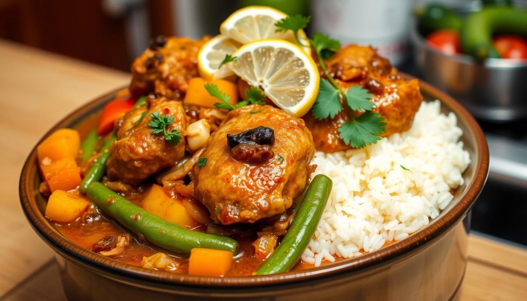 Poulet yassa avec légumes et riz