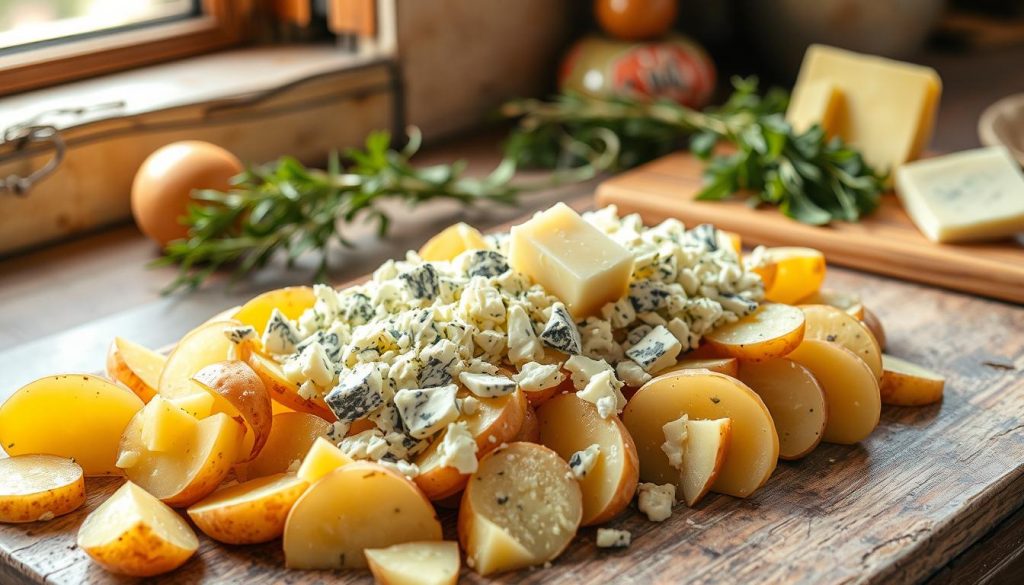 Préparation de la truffade au bleu d'Auvergne