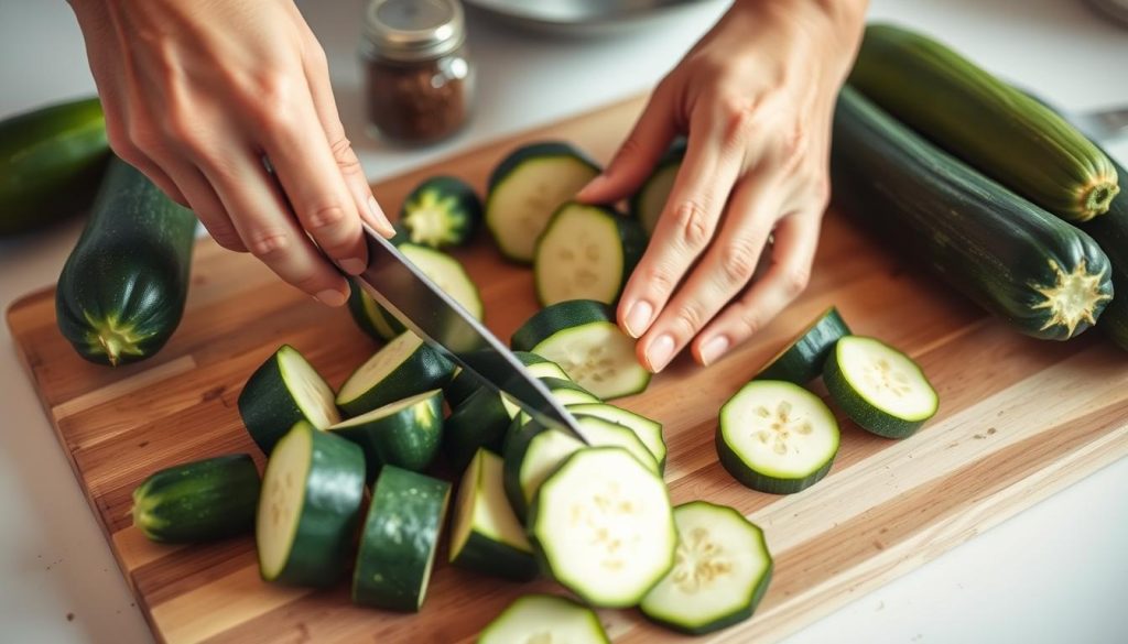 Préparation des courgettes pour tarte