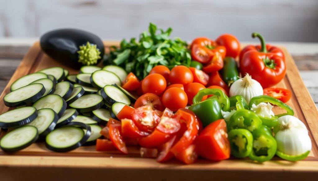 Préparation des légumes pour ratatouille