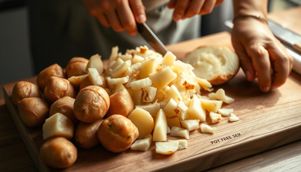 Préparation des pommes de terre pour salade