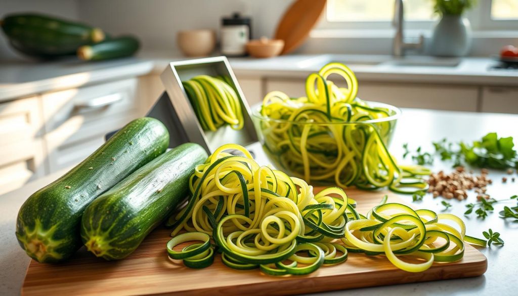Préparation des tagliatelles de courgettes