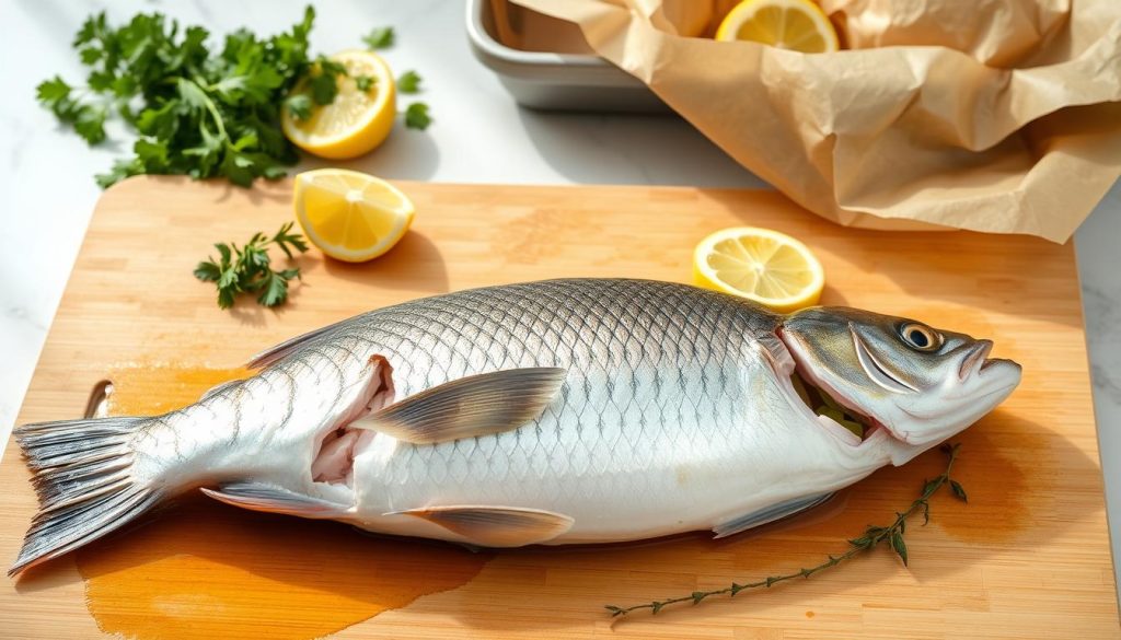 Préparation du Bar pour cuisson en papillote