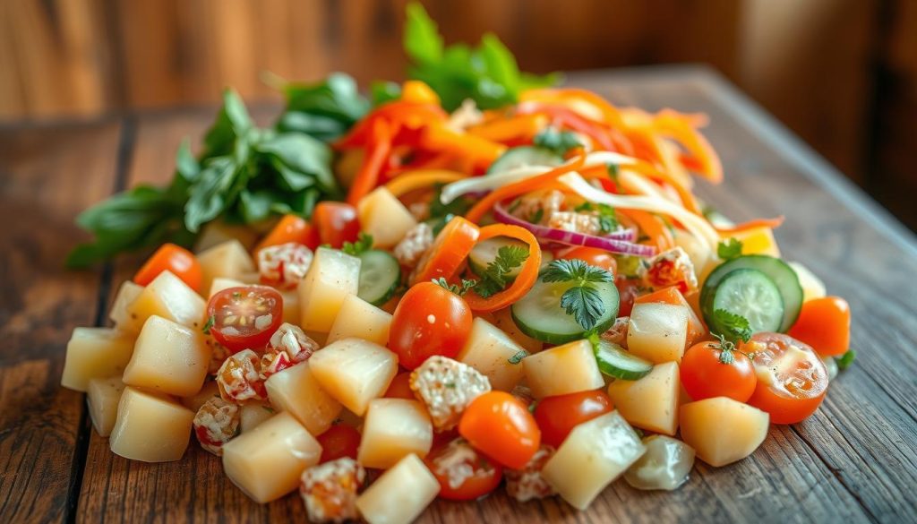 Salade de pomme de terre froide avec légumes frais