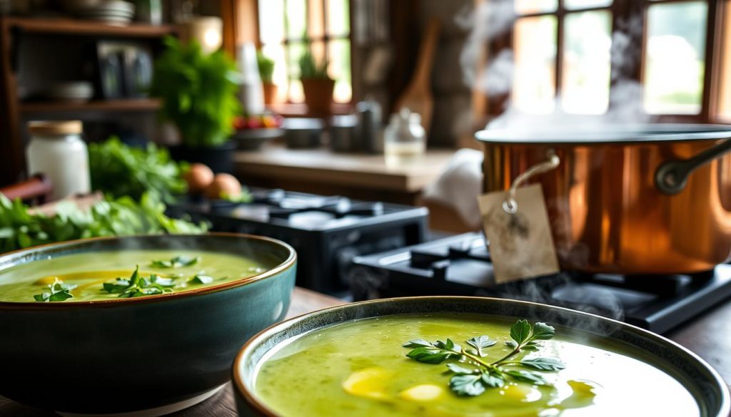 Soupe de cresson préparée avec des techniques de cuisson