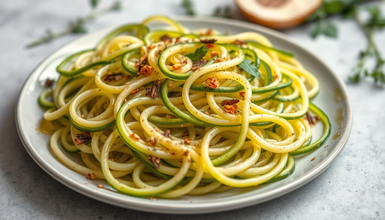 Tagliatelles de courgettes préparées avec des assaisonnements