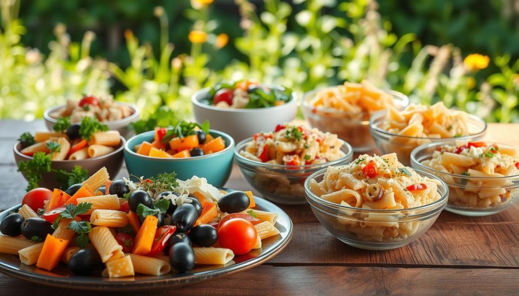 Variantes de salade de pâtes avec différents ingrédients