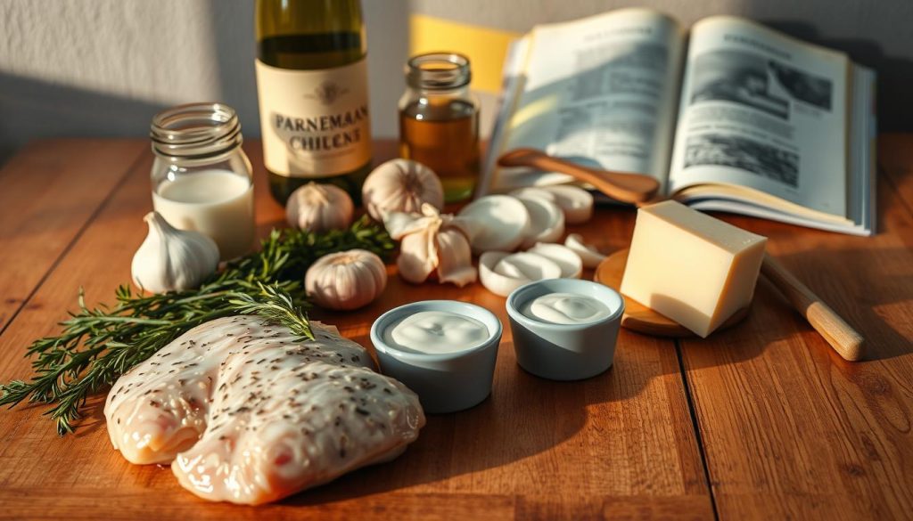 Ingrédients pour poulet mijoté à la crème de parmesan Ingrédients pour poulet mijoté à la crème de parmesan