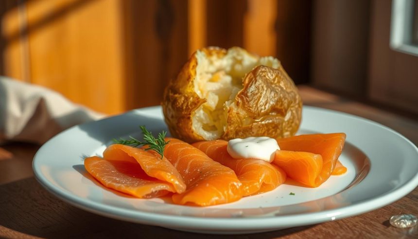 Pomme de terre au four et saumon fumé