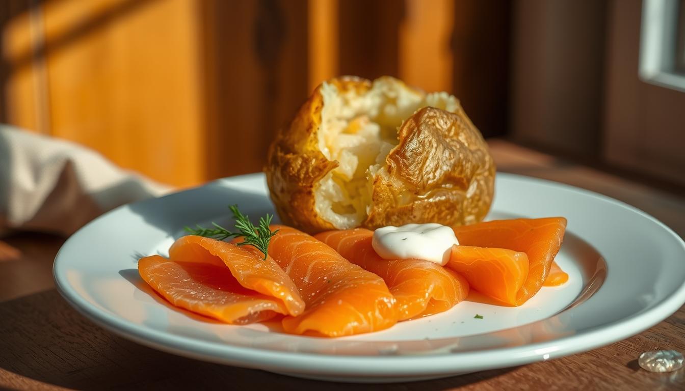 Pomme de terre au four et saumon fumé
