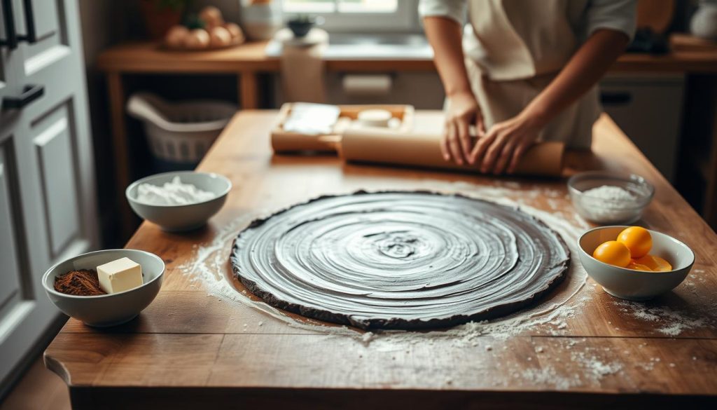 Préparation de la pâte à tarte au chocolat