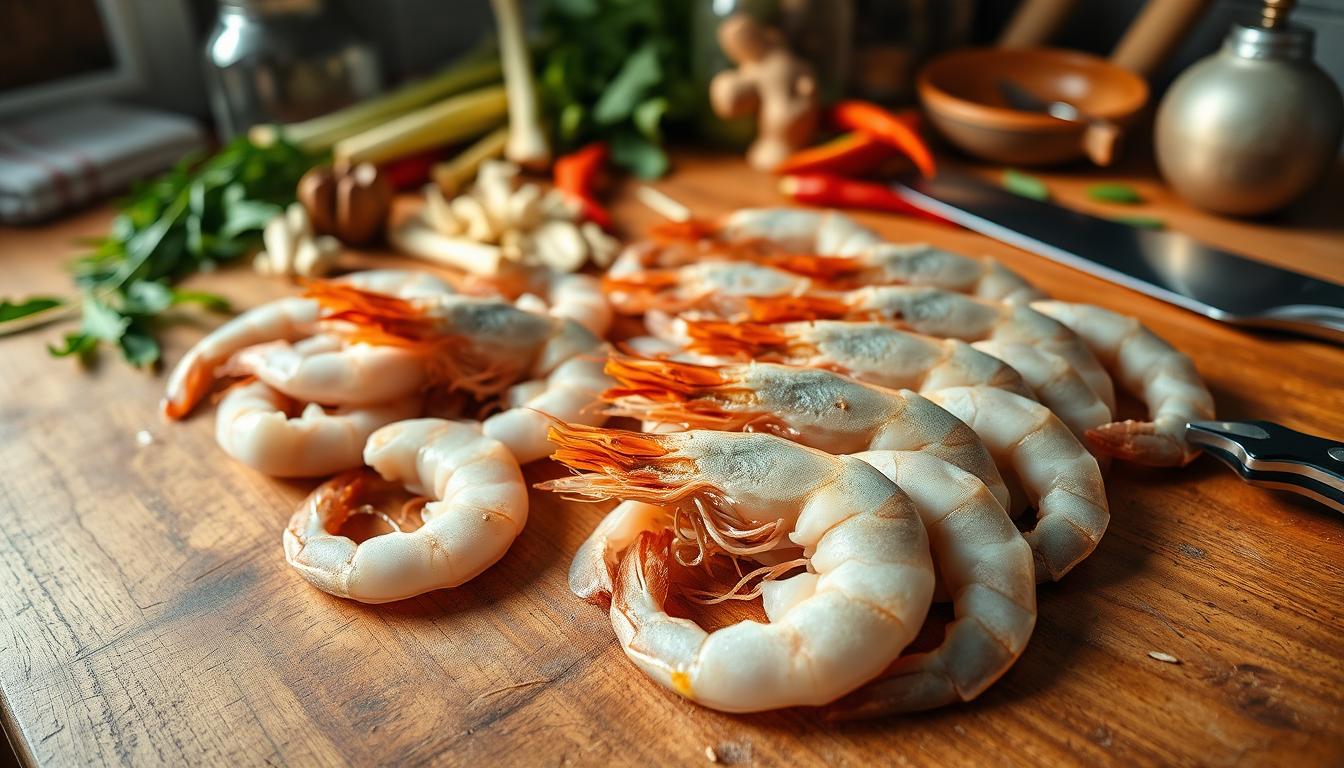 Préparation des crevettes pour curry