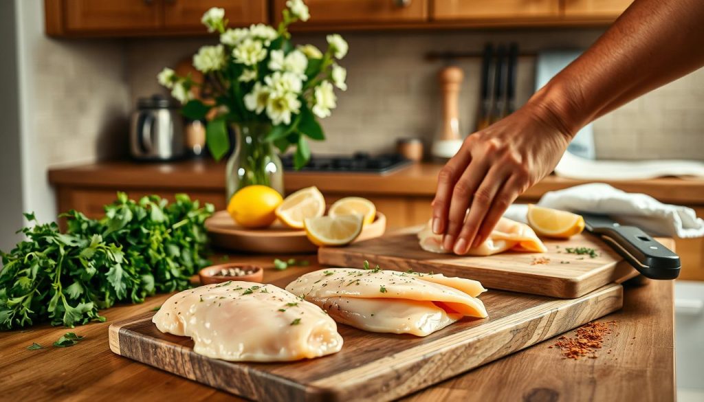 Préparation des escalopes de poulet