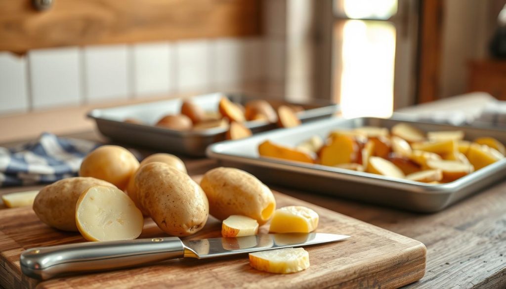 Préparation des pommes de terre rôties