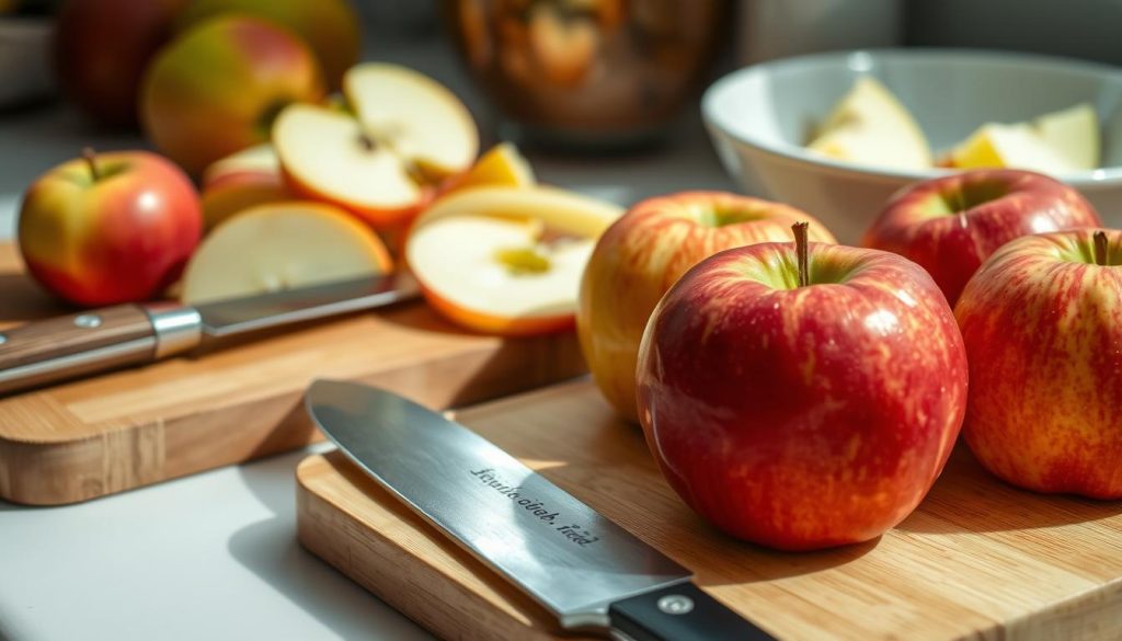 Préparation des pommes pour tarte