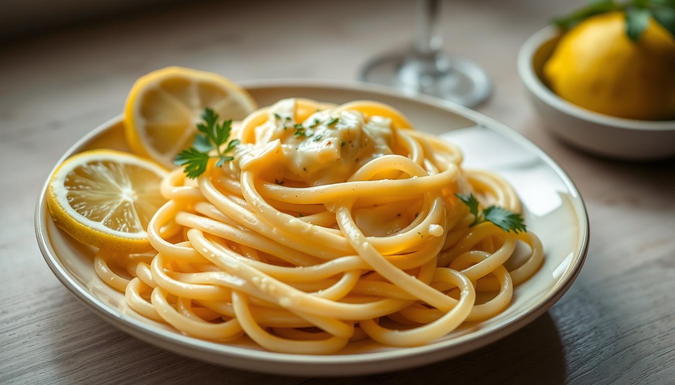 Présentation élégante de pâtes au citron