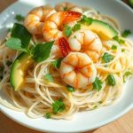 Une salade de vermicelles de riz, crevettes et avocat