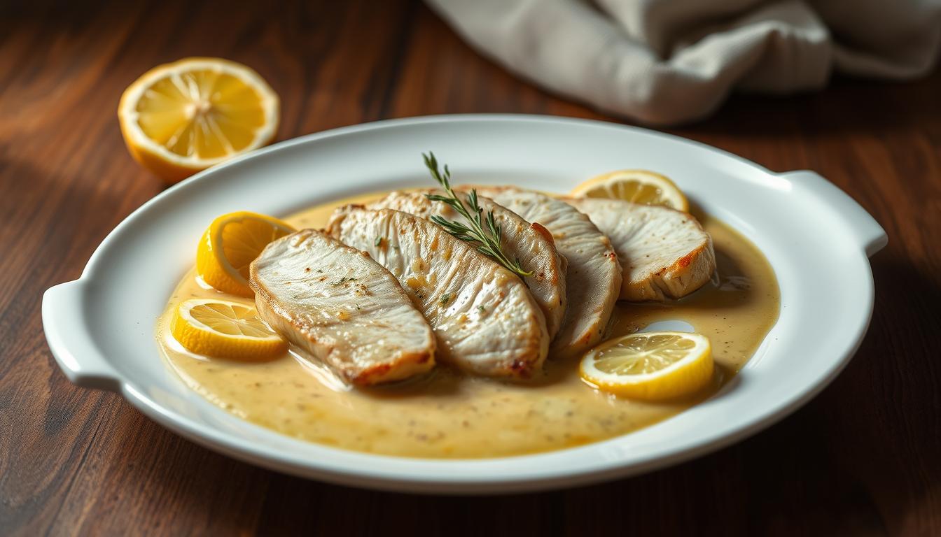 escalopes de poulet à la crème, parfumées au citron