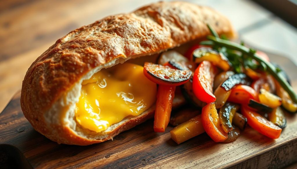 Baguette œuf-fromage avec légumes