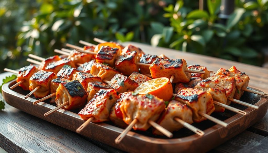 Brochettes de dinde marinée