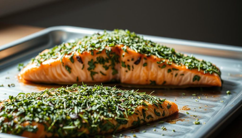 Cuisson du saumon en croûte d'herbes
