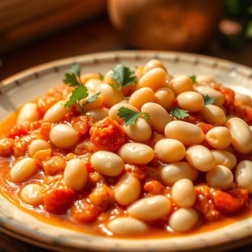 Haricots blancs à la tomate plat végétarien