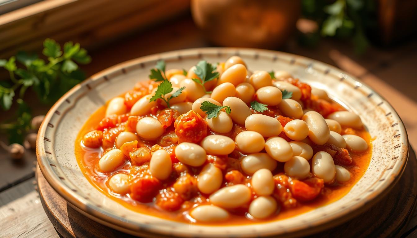 Haricots blancs à la tomate plat végétarien