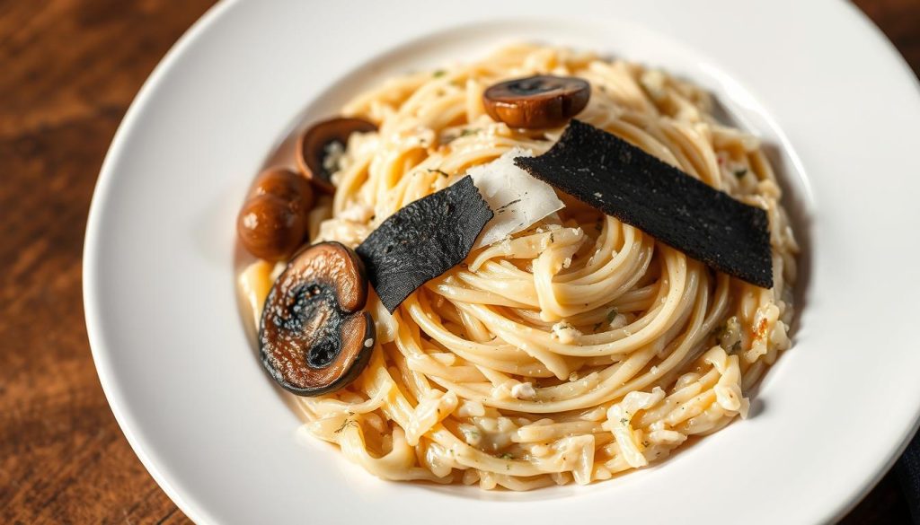 Incorporation des champignons de Paris et truffe noire dans le risotto