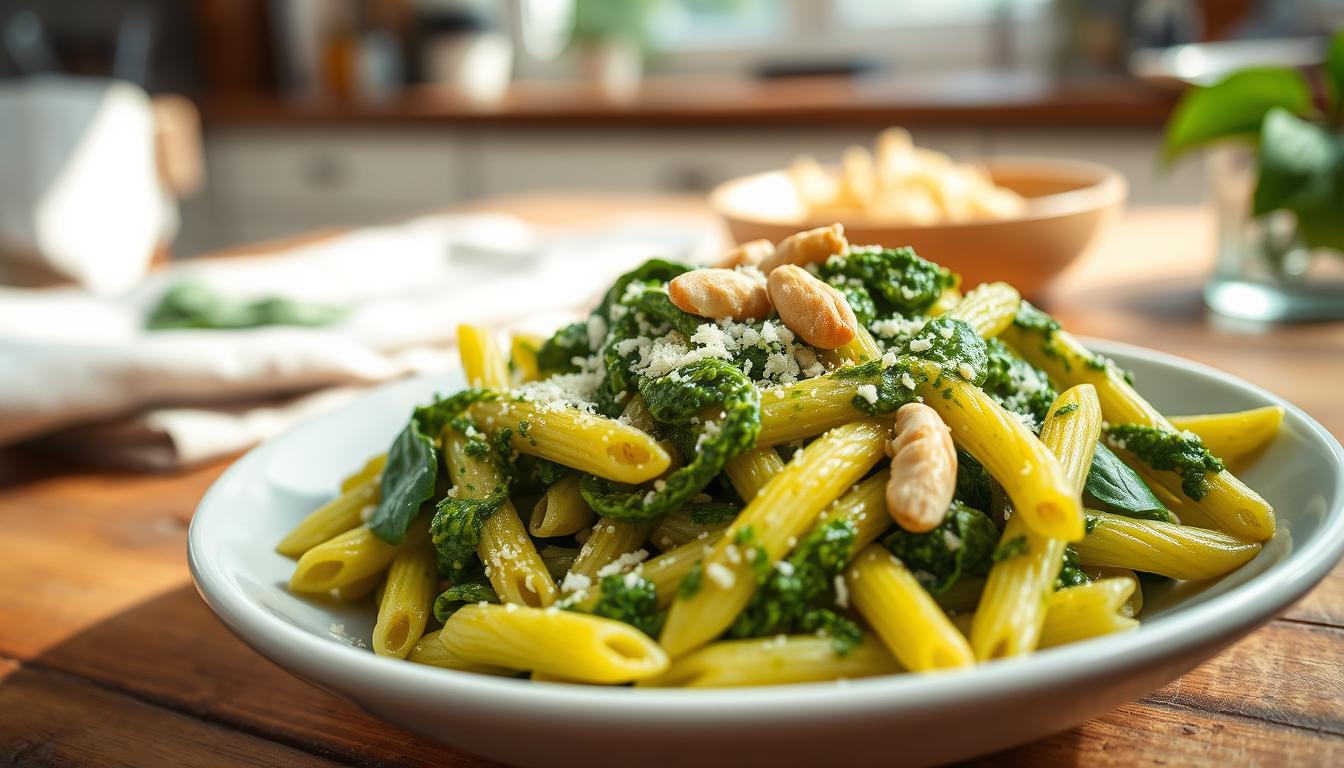 Pâtes au pesto d'épinards maison