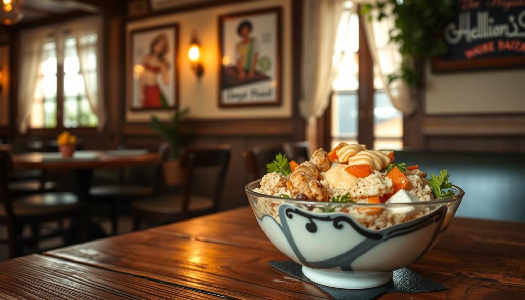 Poke bowl au poulet mariné halal dans un restaurant français