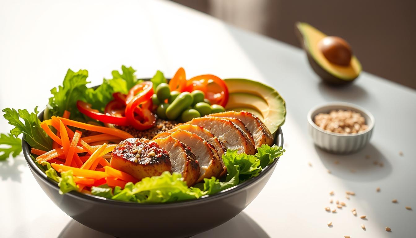 Poke bowl au poulet mariné halal