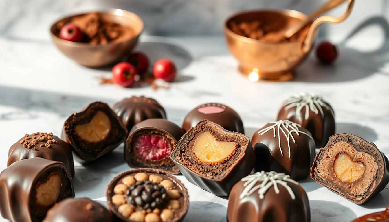 Préparation de chocolats fourrés maison