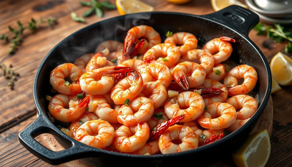Préparation de crevettes fruits de mer sautés