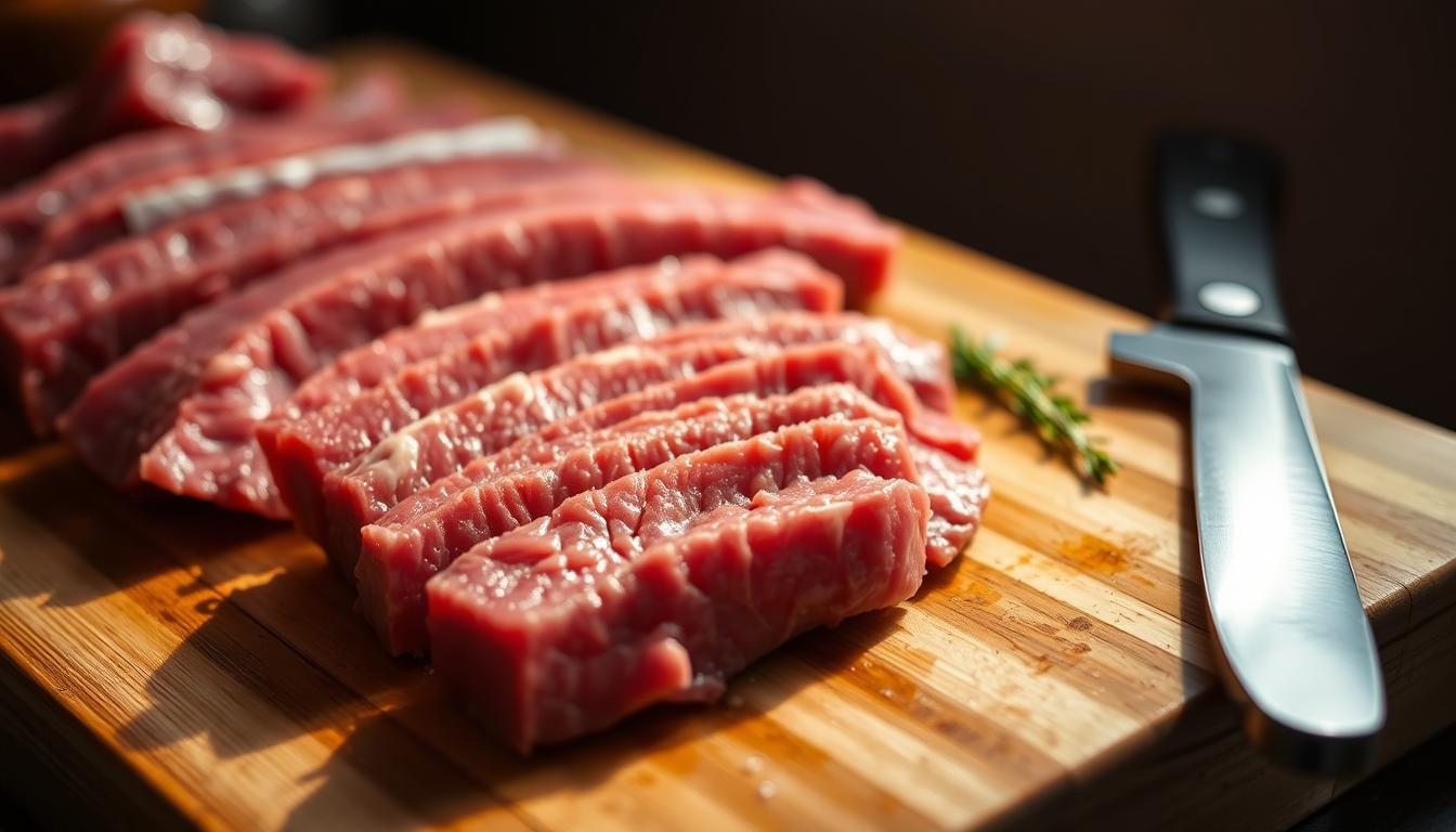 Préparation de la viande pour bœuf sauté thaïlandais