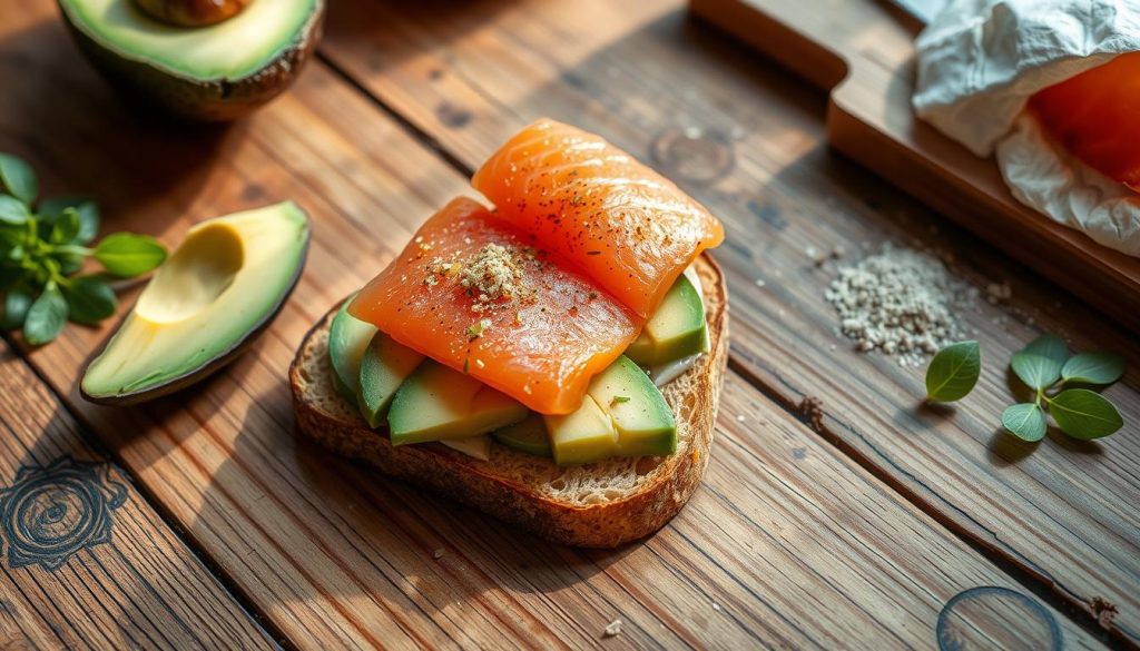 Préparation de l'avocado toast au saumon