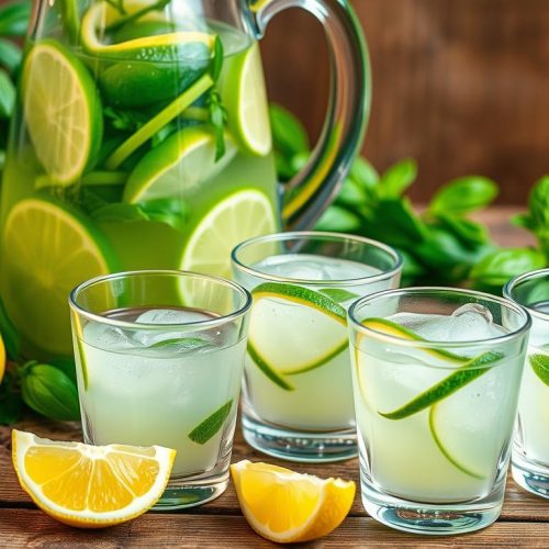 Préparation de limonade au citron vert et basilic