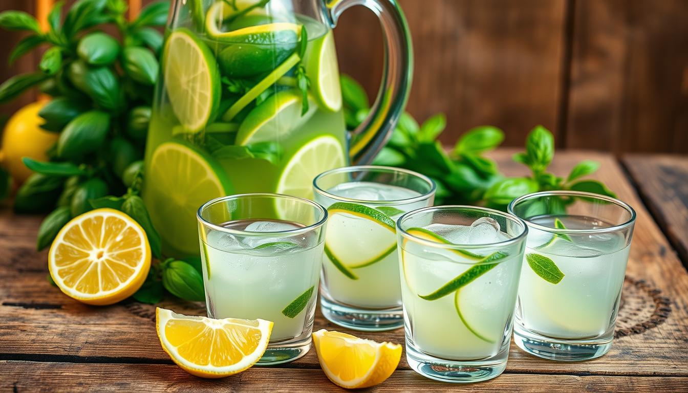 Préparation de limonade au citron vert et basilic
