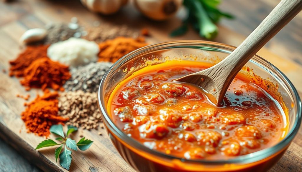 Préparation de marinade épicée pour brochettes de dinde