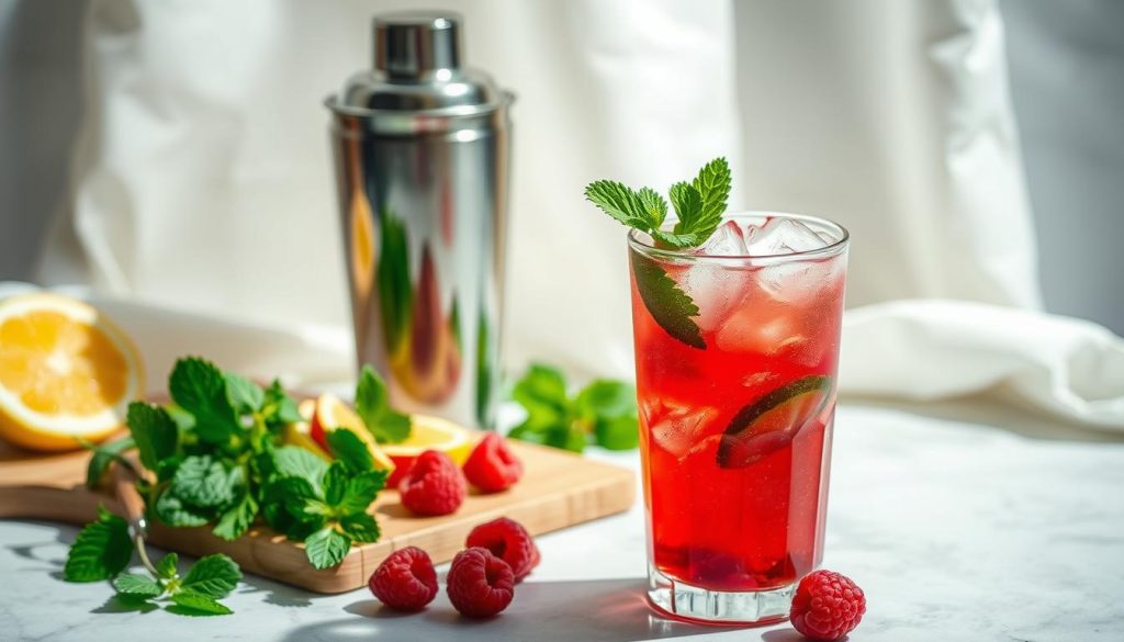 Préparation de mocktail framboise-menthe