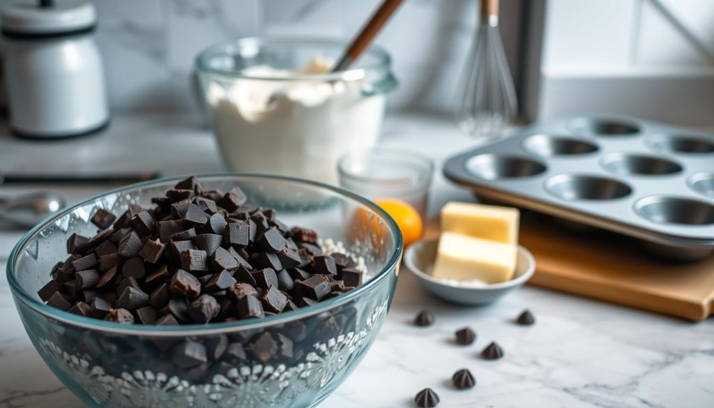 Préparation de muffins au chocolat noir