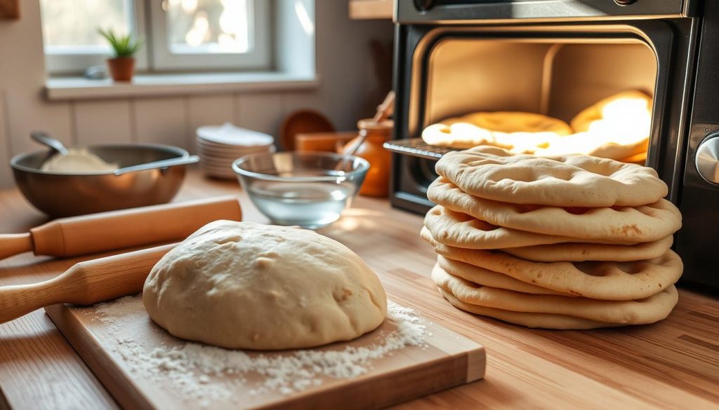 Préparation de pains pitas maison