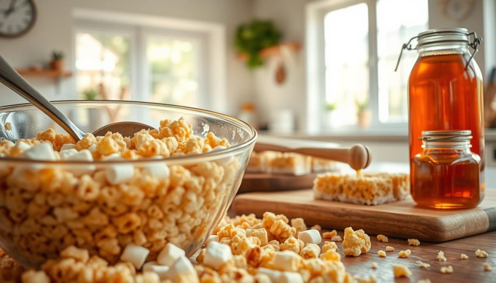 Préparation des Rice Krispies à la guimauve